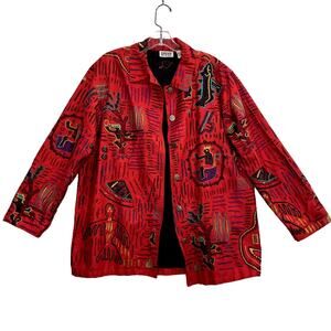 Chicos Size 1 / US M Embroidered Jacket & Velvet Camisole Set Silk Indie Artsy